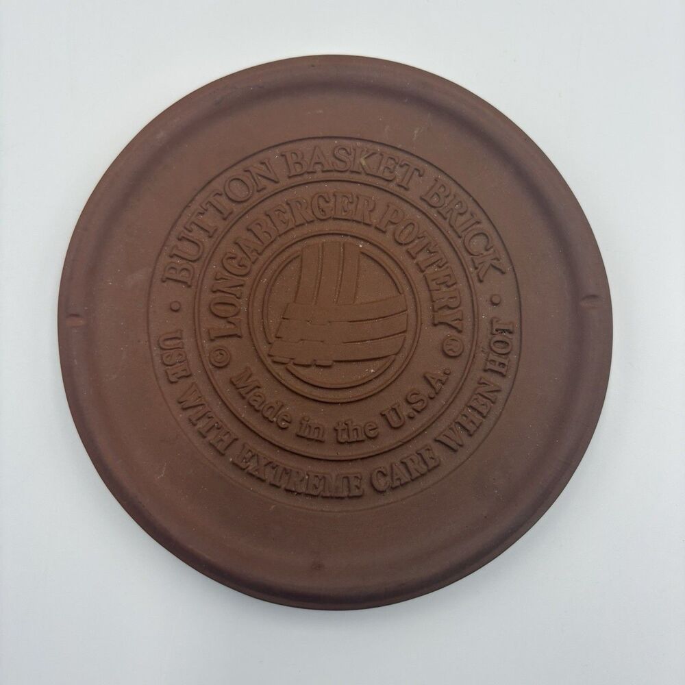 Longaberger Pottery Button Basket Brick Pottery Warming Stone Bread 6” Round